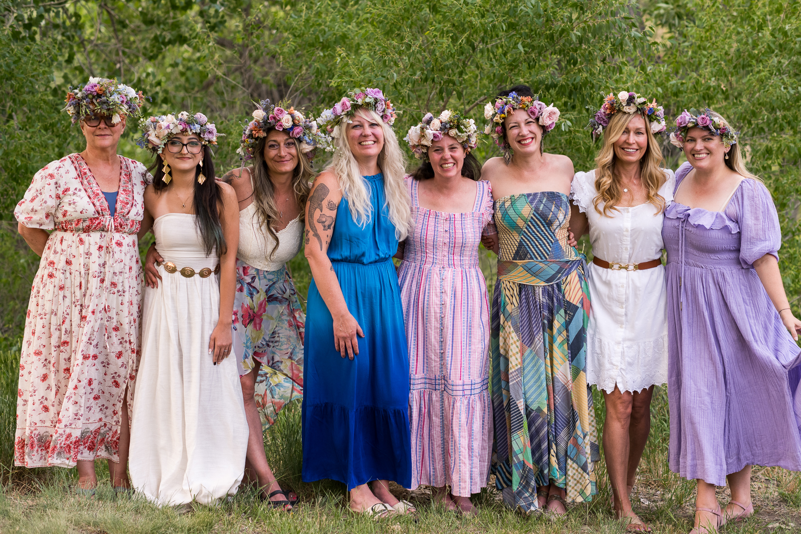 The full group in flower crowns