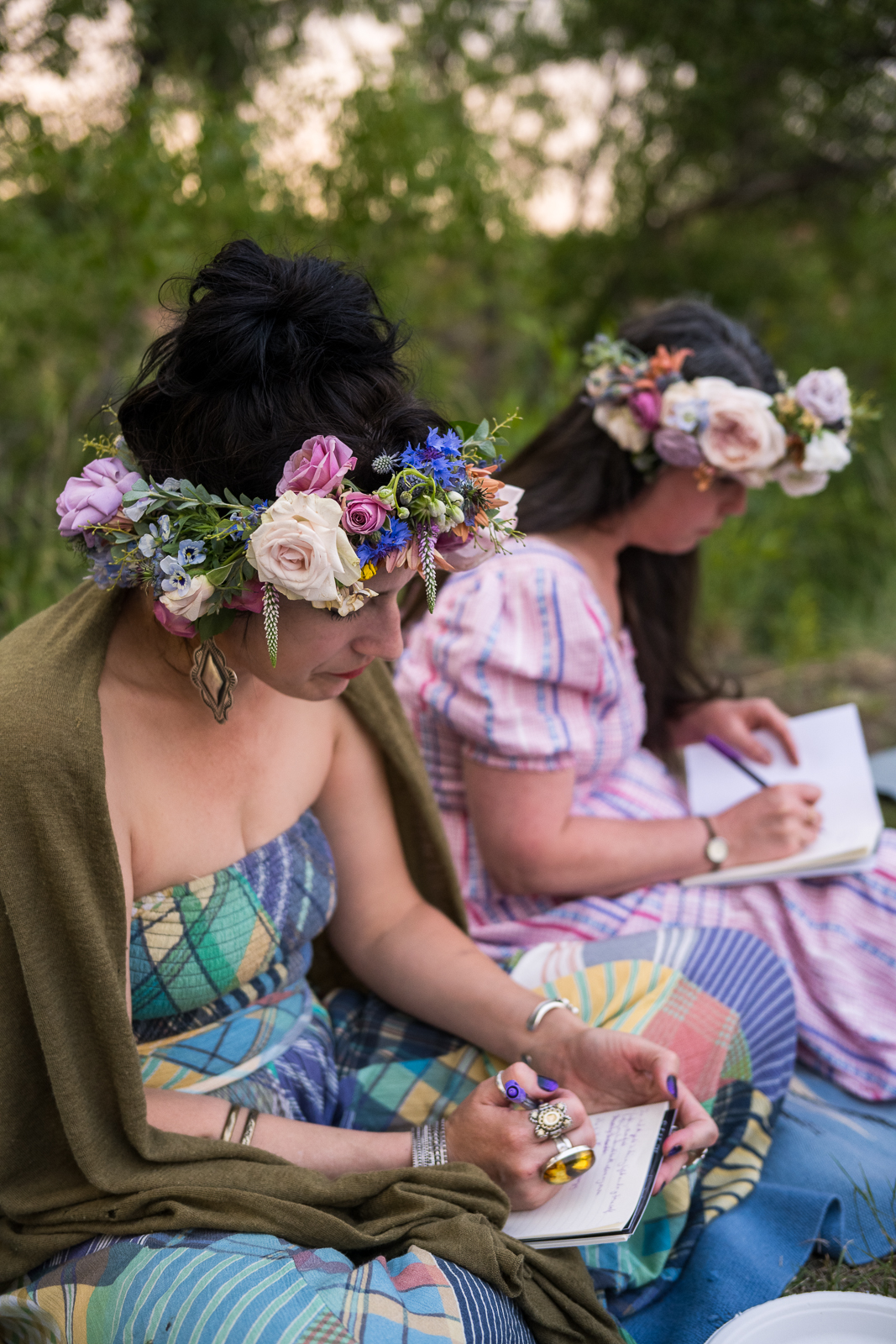 Journaling together in flower crowns