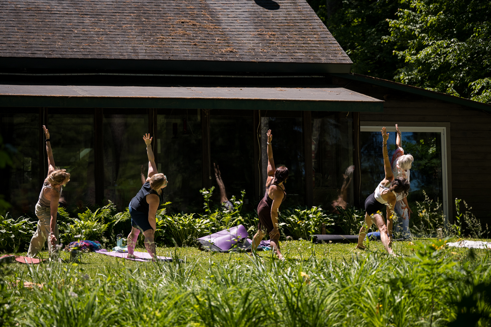Morning yoga on the lawn